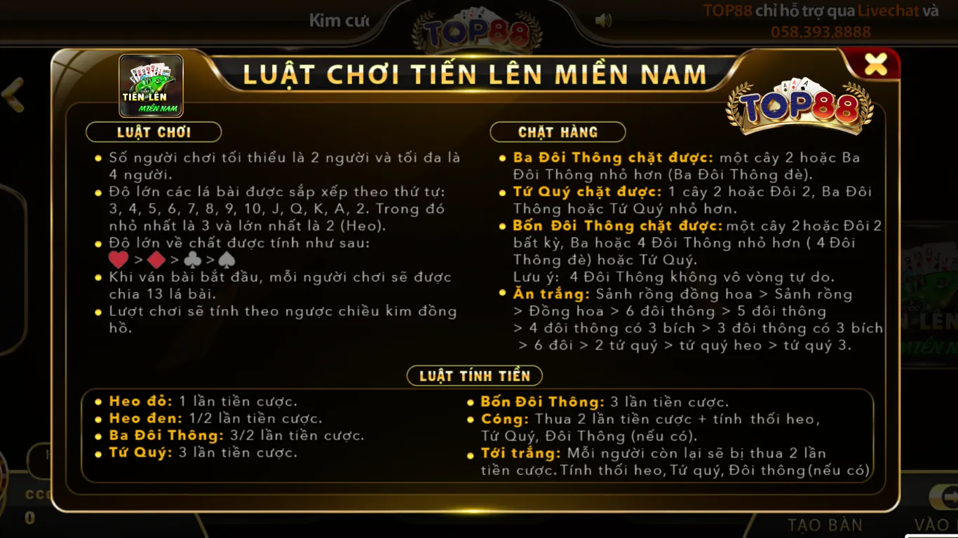 Hướng Dẫn Chơi Tiến Lên Miền Nam Top88 Dễ Hiểu Nhất 2024 Luật chơi cơ bản tiến lên miền Nam Top88